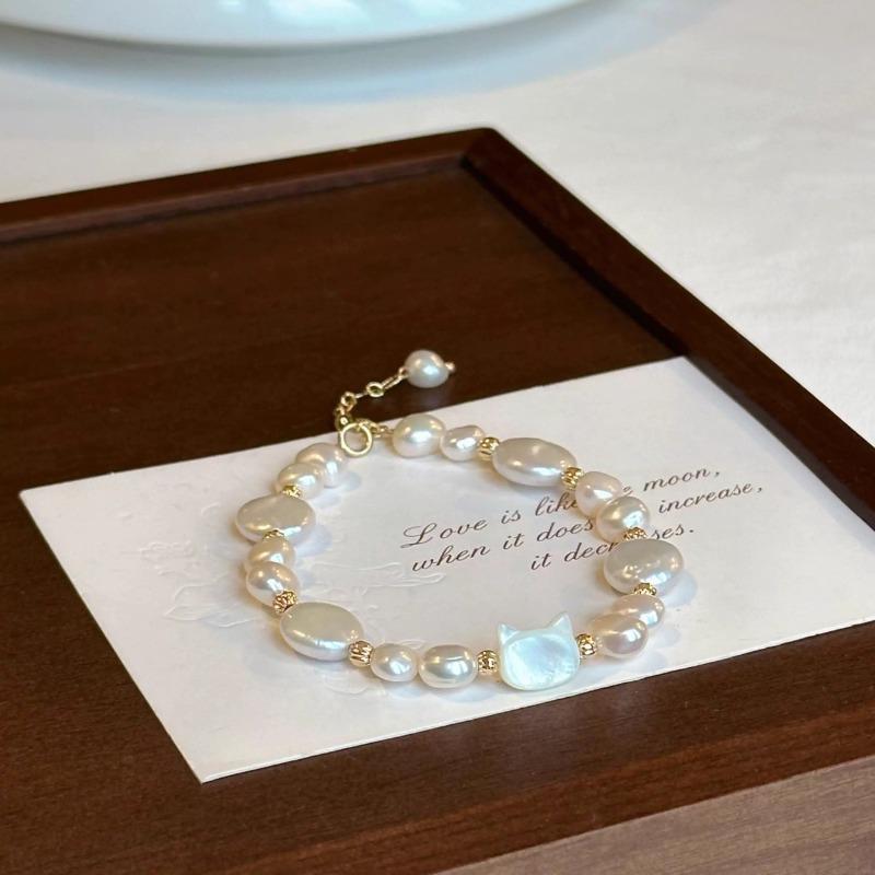 Baroque Freshwater Pearl Shell Cat-shaped Bracelet, Fashionable and Elegant, Personalized Mother-of-pearl Necklace