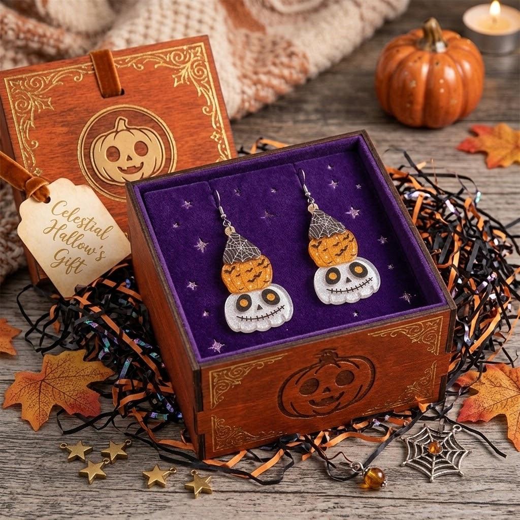 Sweet and Cute Halloween 2D Acrylic Pumpkin Skull Earrings