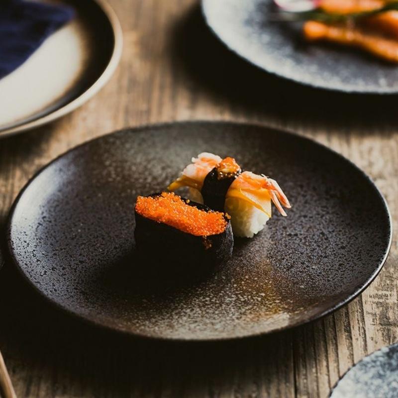 Multifunction Black Ellipse Circle Dinner Plate Under-Glazed Ceramic Dessert Tray Steak Pasta Dish Dinnerware Microwave Safe