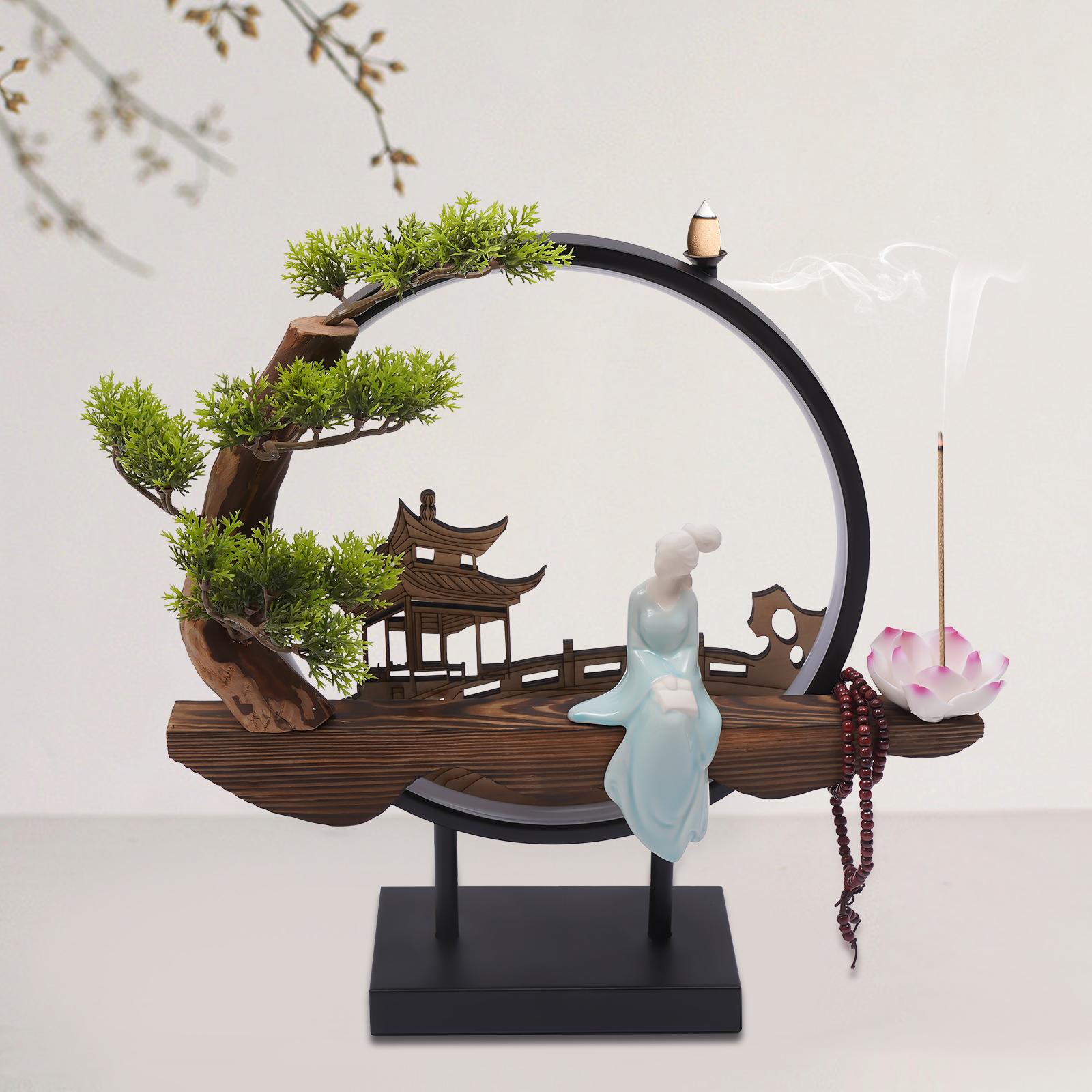 

LED Backflow Incense Burner, Ceramic Aromatherapy Diffuser with 3-Level Dimming, 16.5x17inch Large Smoke Waterfall Decor чорний