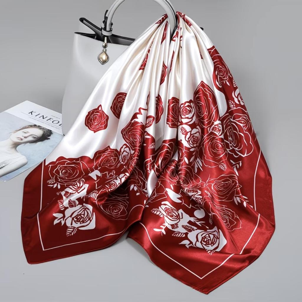 91 imitation silk gradual change rose printing square scarf silk scarf women's air-conditioned room travel photo sunscreen shawl scarf