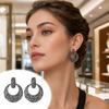 1 Pair Drop Earrings Hollow Round Pendant Stud Earrings with Claw-Setting Rhinestones Face-Slimming