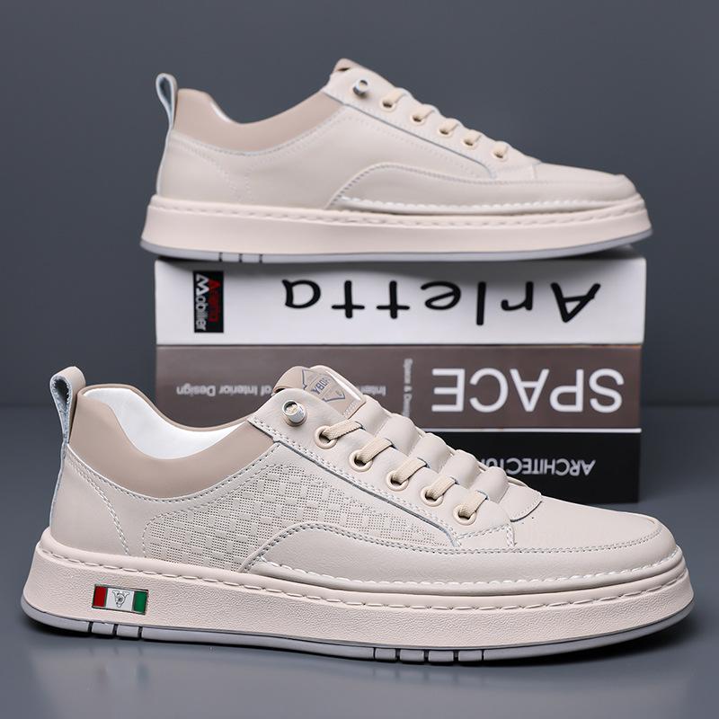 

Маленькие белые туфли, новые мужские деловые повседневные кожаные туфли, мужские, ручная работа, онлайн, молодежные, универсальные, с одной педалью, модные мужские туфли 44 бежевый