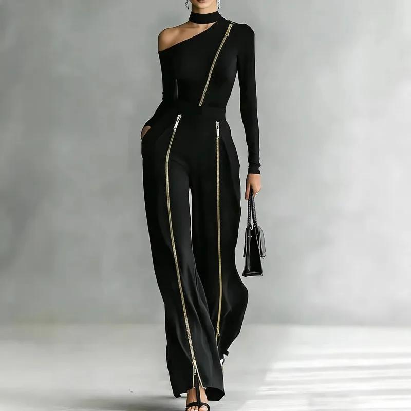 Chic Asymmetric Neckline Top and Pants