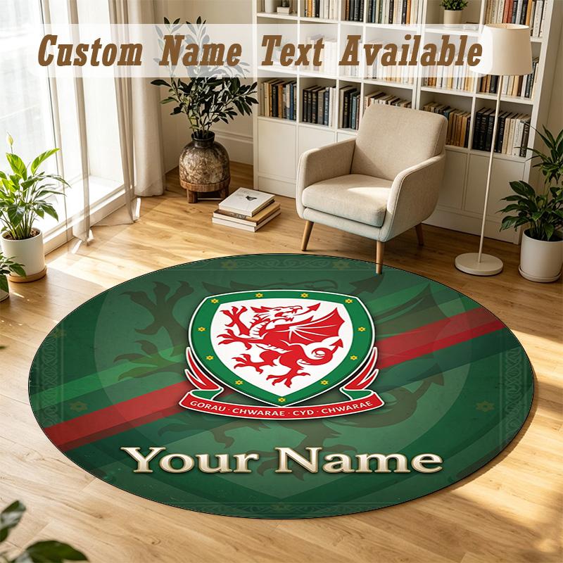 Round Rug Custom NameWales Rugby Pattern Non Slip Carpet Home Floor Decor