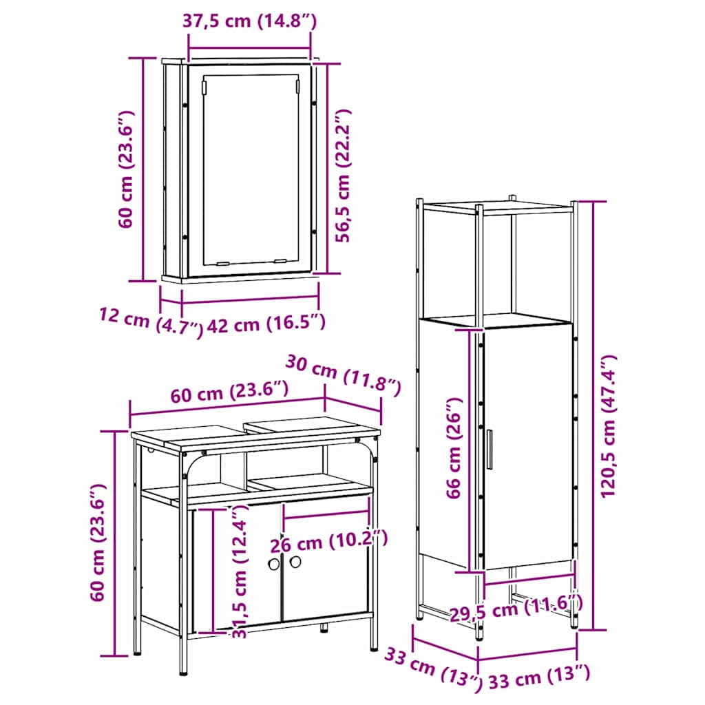 Bathroom Furniture Set with Storage 3 pcs Brown 33 x 33 x 120.5 cm