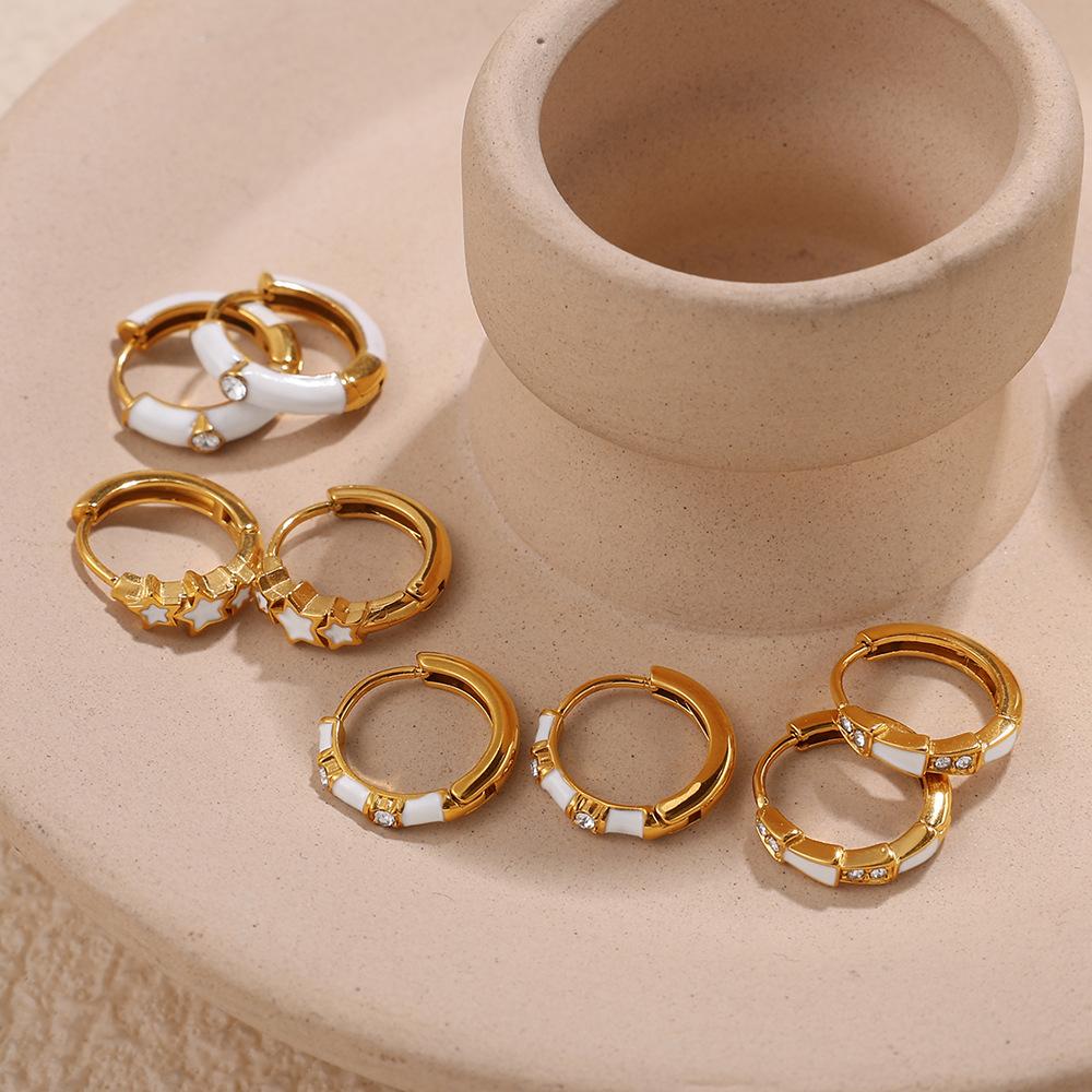Japanese and Korean Popular Jewelry, Stainless Steel Gold-plated Earrings, Ear Buckles, Summer Earrings, Inlaid Rhinestone Earrings.