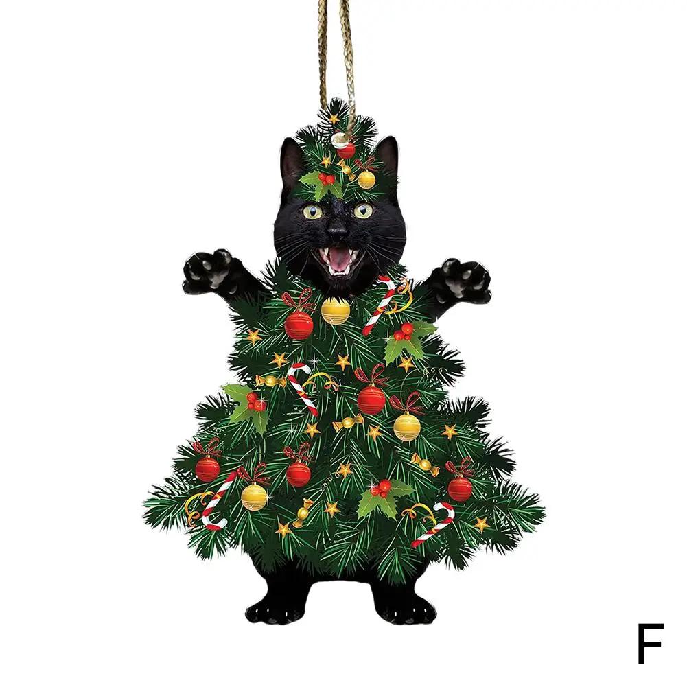 Charming Black Cat Christmas Ornament 2D Acrylic Hanging Decor For Tree Car Mirror Keychain Kid Xmas Gift Holiday Party Sup Q3E6