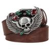 Rose Skull Wings Metal Buckle Cool Leather Belt Skeleton Head Heavy Metal Rock Style Street Decorative Waistband