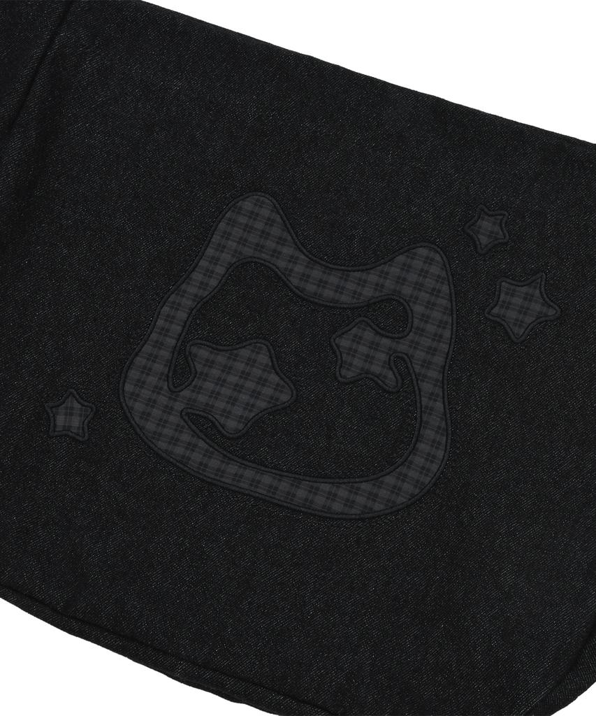 Lmr Cat Symbol Applique Washed Crossbody Bag Black