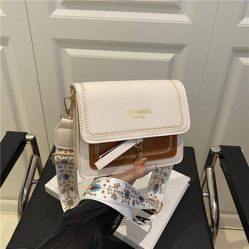 

Popular small bag women s new versatile contrasting color shoulder oblique span bag fashionable texture small square bag белый