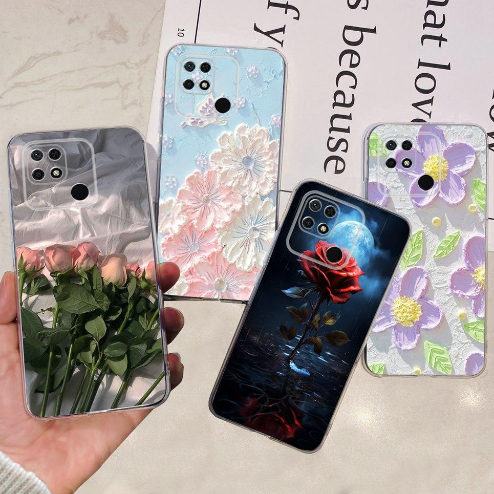 For Cover Xiaomi Redmi 10 10A 10C 2022 Phone Case Butterfly Flower Colorful Girly Funda Transparent Soft TPU Silicone Back Cover