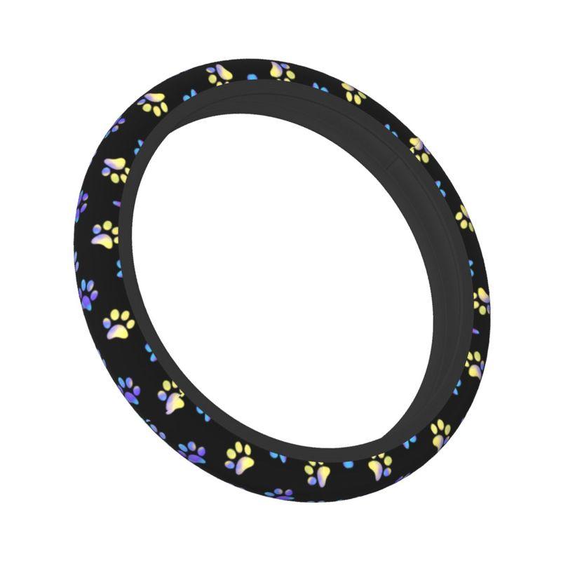 Blue Yellow Galaxy Paw Prints Steering Wheel Cover Pretty Puppy Pet Steering Wheel Protector 14.5-15 Inch Car Accessories