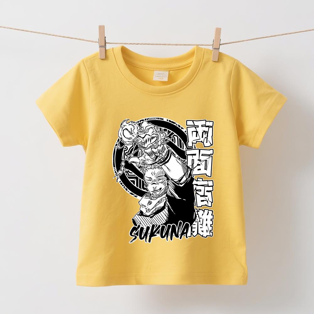 Anime Jujutsu Kaisen Sukuna Printed Cotton T Shirt for Boys Girls Short Sleeve Kids Tee Summer Soft Casual Wear