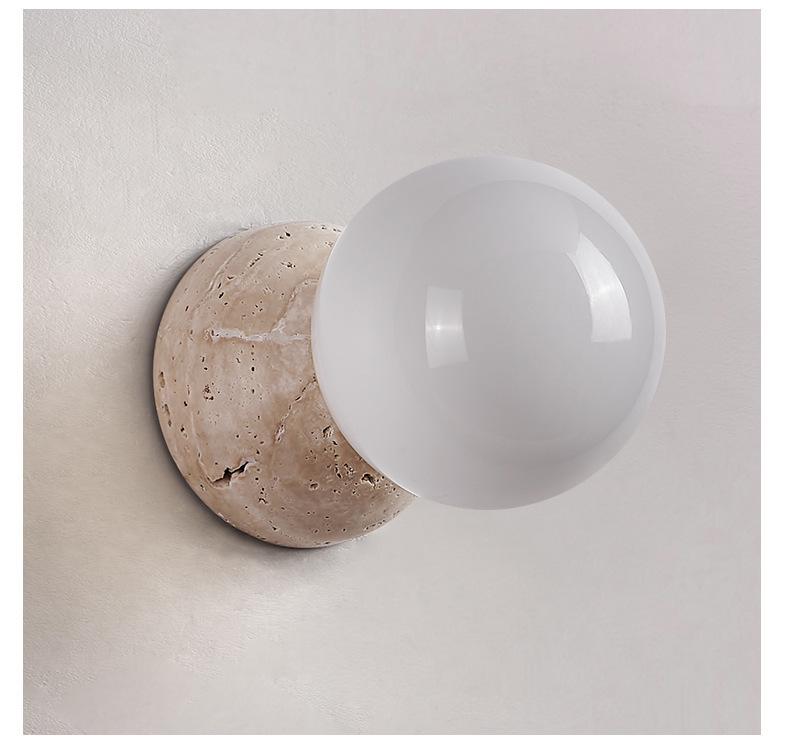 Cream Stone Wall Lamp - Mid-Century Japanese Design for Bedroom & Living Room