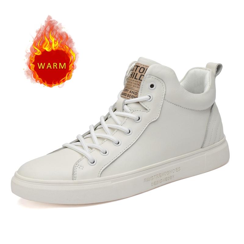 

Fashion High quality men s genuine leather shoes simple white winter fashionable cotton shoes men s outdoor hiking high top shoes 40