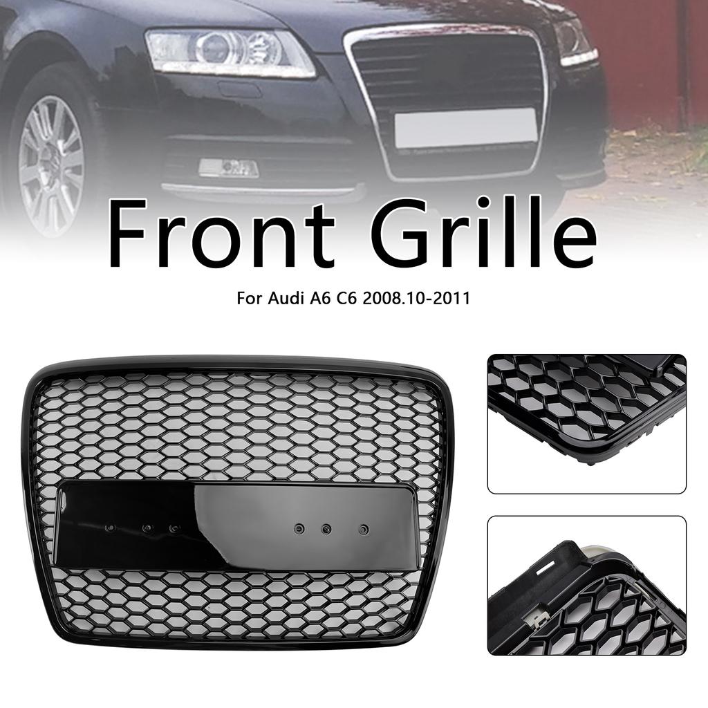 Black Front Honeycomb Bumper Grill Grille Fit A6 C6 2008-2011 Facelift