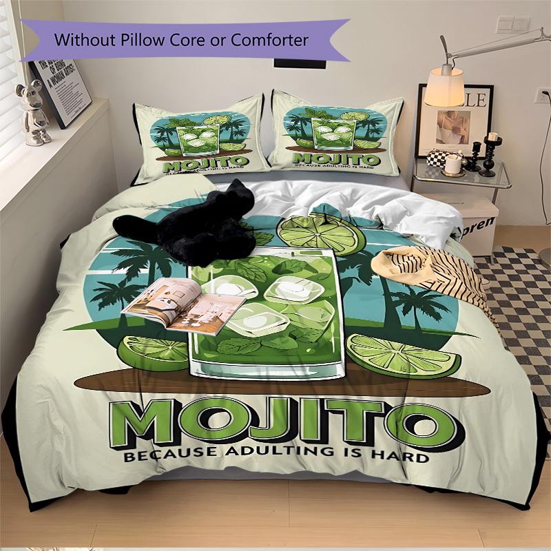 3pcs Mojito Print Duvet Cover Set, Soft Comfortable Duvet Cover,Guest Room (1*Duvet Cover + 2*Pillowcase, Without Core) Yy251104104