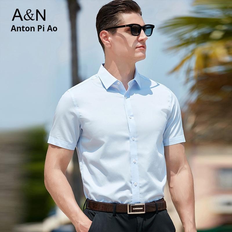 100% long staple cotton with DP no ironing, 100 count double-sided high count pure cotton men's short sleeved shirt