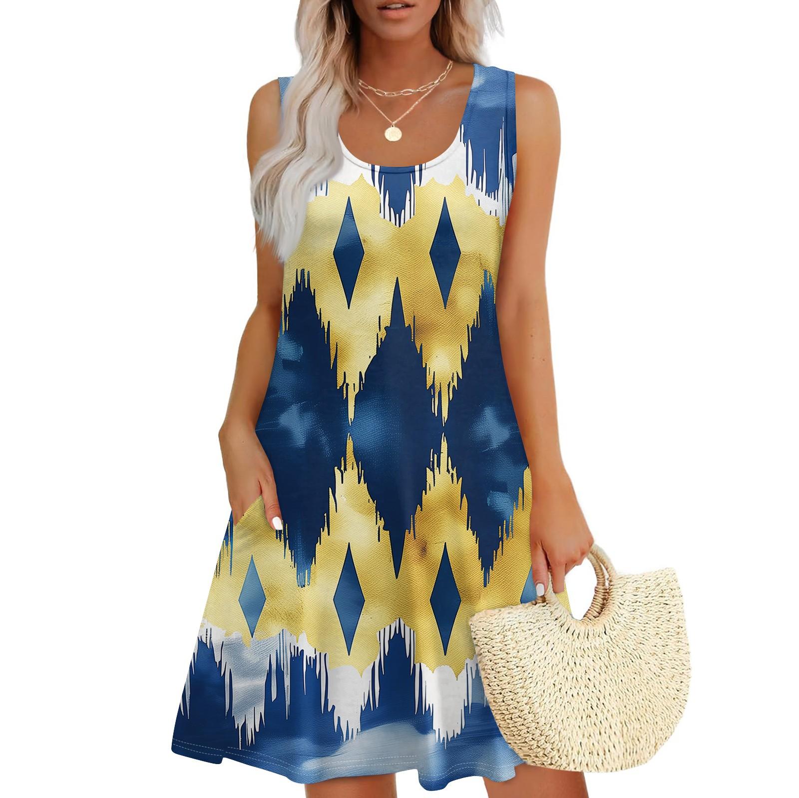 

Женский повседневный сарафан с карманами, летнее пляжное платье в стиле бохо, праздничные платья для женщин, футболки, платья с U-образным вырезом, свободные платья-майки XL жёлтый