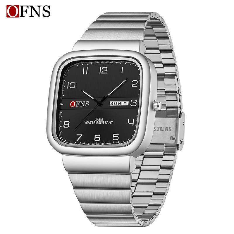 Wristwatch Silver Alloy Square Numeral Dial Quartz Watch Men's Business Casual Waterproof Watches