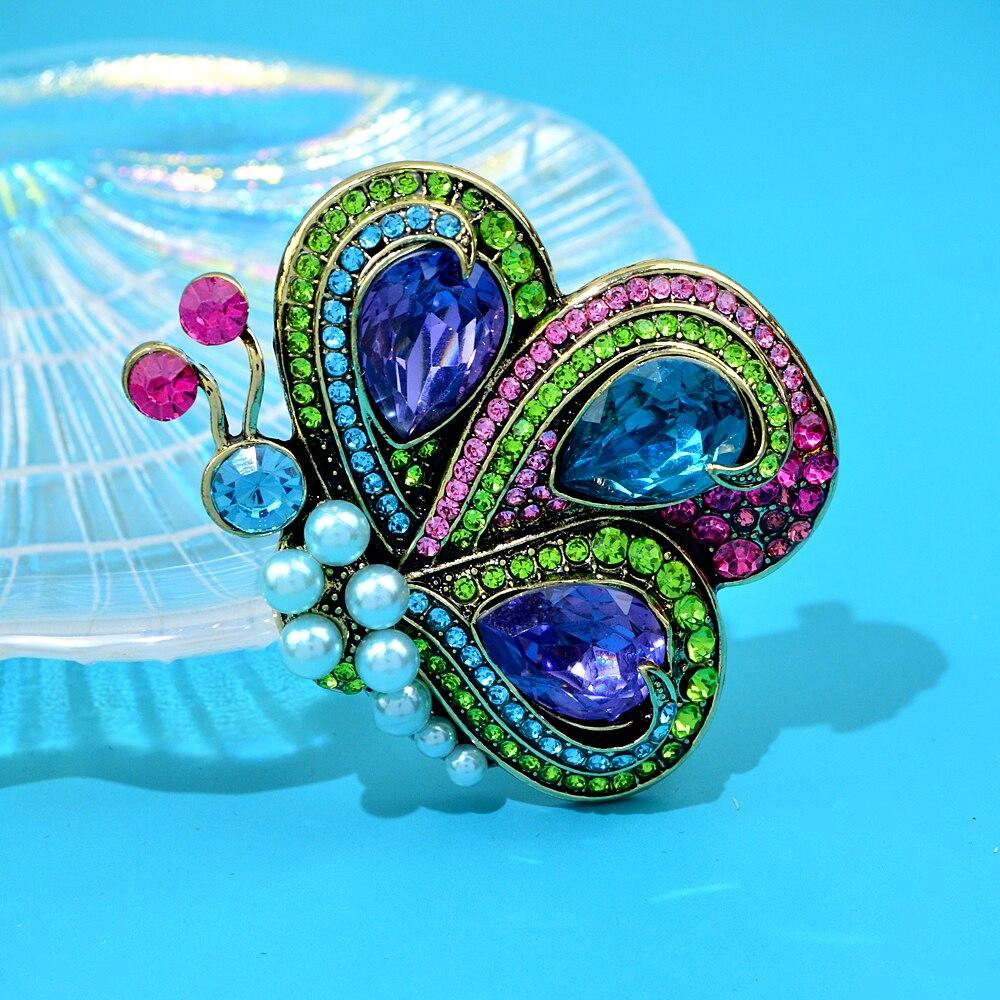 Blucome New Butterfly Brooches For Women Vintage Pearl Multicolor Rhinestone Cute Insect Weddings Casual Brooch Pins Jewelry