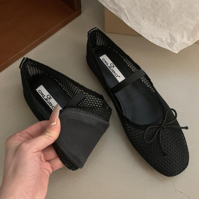 Simple Mesh Breathable Soft Bottom Mary Jane Women Shoes Fashion Design Bowknot Shallow Mouth Flat Shoes Party Ballet Dance Shoe