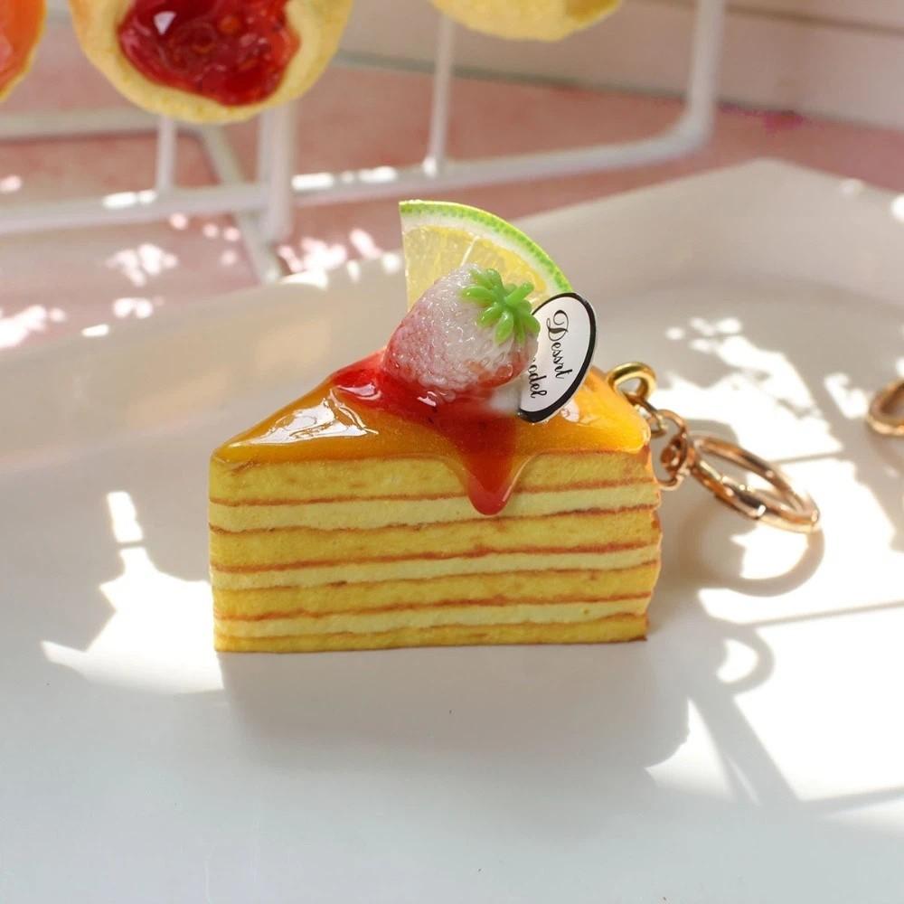 Slow Rebound Strawberry Mille-Crêpe Cake Keychain Simulation Food Shape Stress Toy Home Office