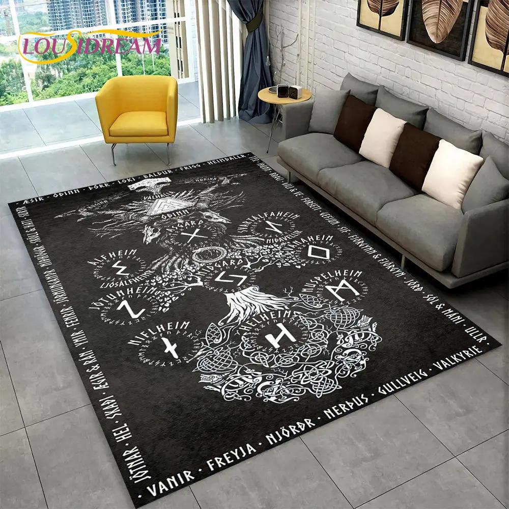 Viking Norse Mythology God Loki Rune Area Rug,Carpet Rug for Living Room Bedroom Sofa Doormat Kitchen Decor,Non-slip Floor Mat