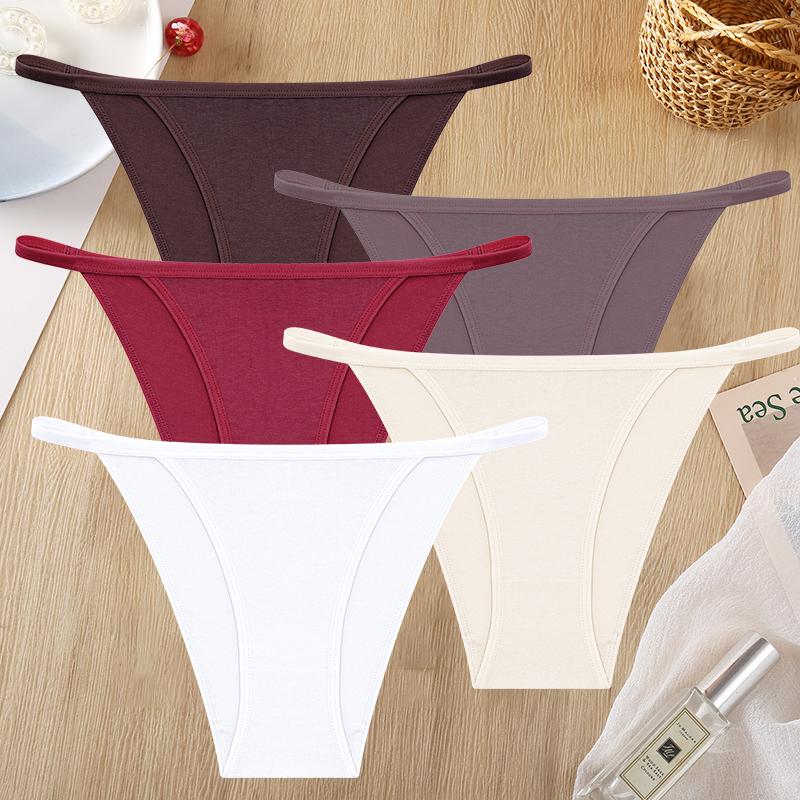FINETOO 5 ks/Sada Dámské Tanga Bavlněný Rozkrok Kalhotky Nízký Pas G-String Sexy Neviditelné T-back Kalhotky Prodyšné Bezešvé Spodní Prádlo