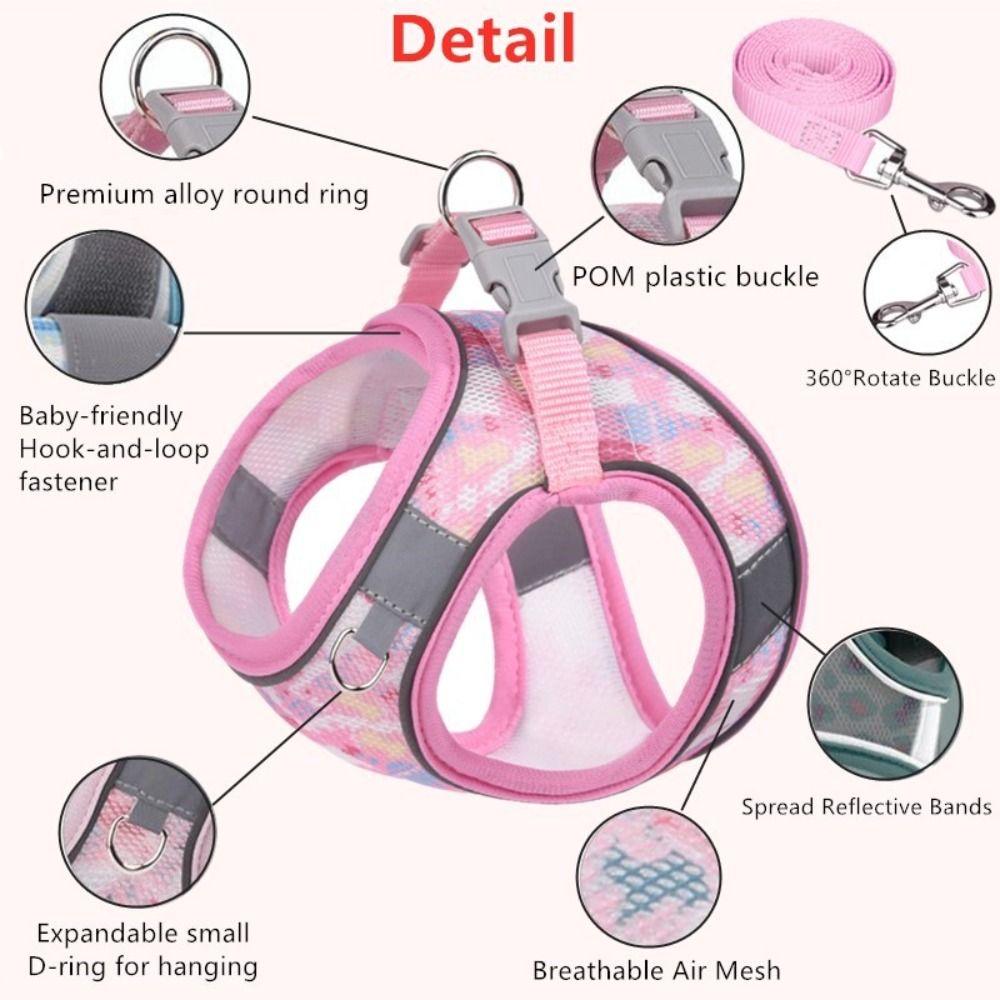 Reflective Pet Vest Style Harness Breathable Pet Chest Strap Dog Harness Leash Set  Chihuahua