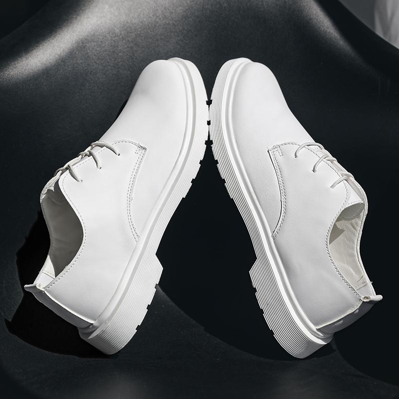 

Мужские повседневные британские кожаные туфли на платформе, деловые брендовые, официальная одежда, легкие, парные, с круглым носком, универсальные рабочие туфли 35-48 48 белый