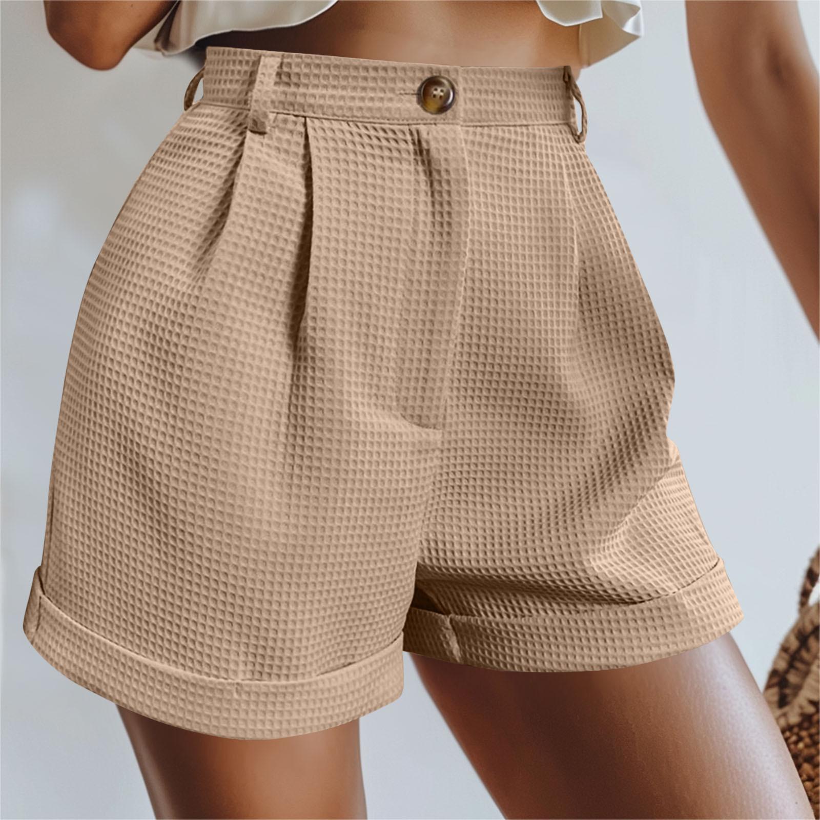 

Офисные женские однотонные шорты для женщин, летние свободные короткие брюки Y2k, элегантные корейские модные короткие однотонные простые брюки с высокой талией M хаки