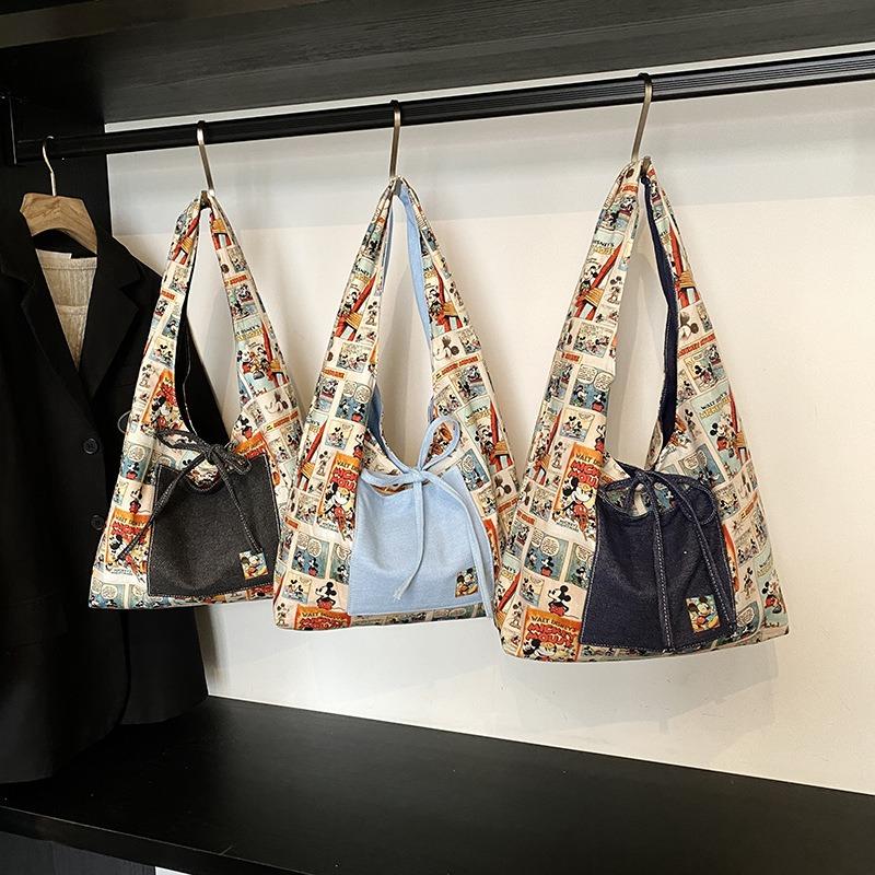 New Simple Cartoon Canvas Bag Fashion Academy Wind Hand Carry Tote Bag Large Capacity Shoulder Double Sided Backpack