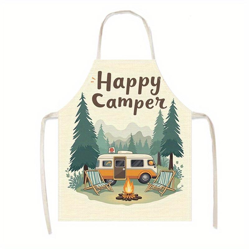 

1pc Happy Camper Apron with RV Campfire Forest Print Outdoor Adventure Kitchen Baking BBQ Cooking Wear Unisex Nature Lover Gift 38X47cm(15X19in)