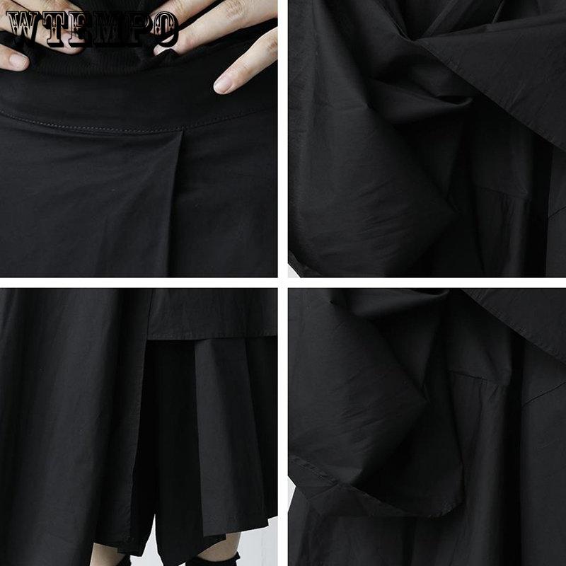 Japanese Gothic Irregular High Waist Pleated Skirts Women Black Harajuku Punk Cargo Skirt Summer Solid Casual Long Skirts