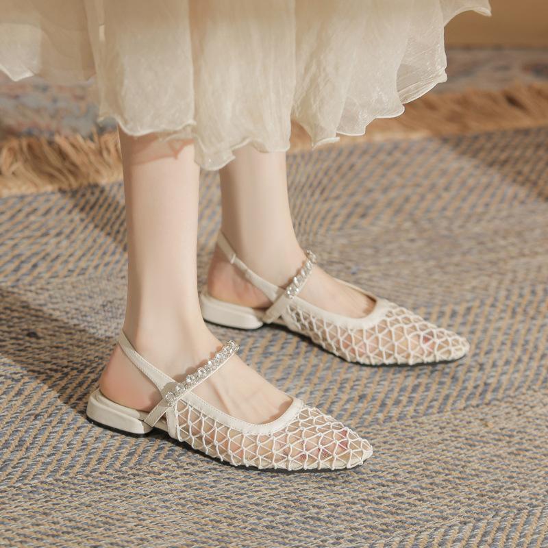 Fårskinnsversion~ 2025 kort klack tofflor för utomhusbruk med medium klack fyrkantig tå tjock klack modesandaler mångsidiga lediga muller-skor dam