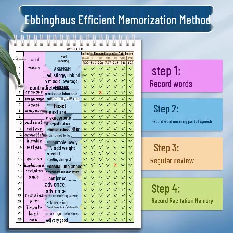 Ebbinghaus Memory Notebook for Vocabulary & Exam Prep