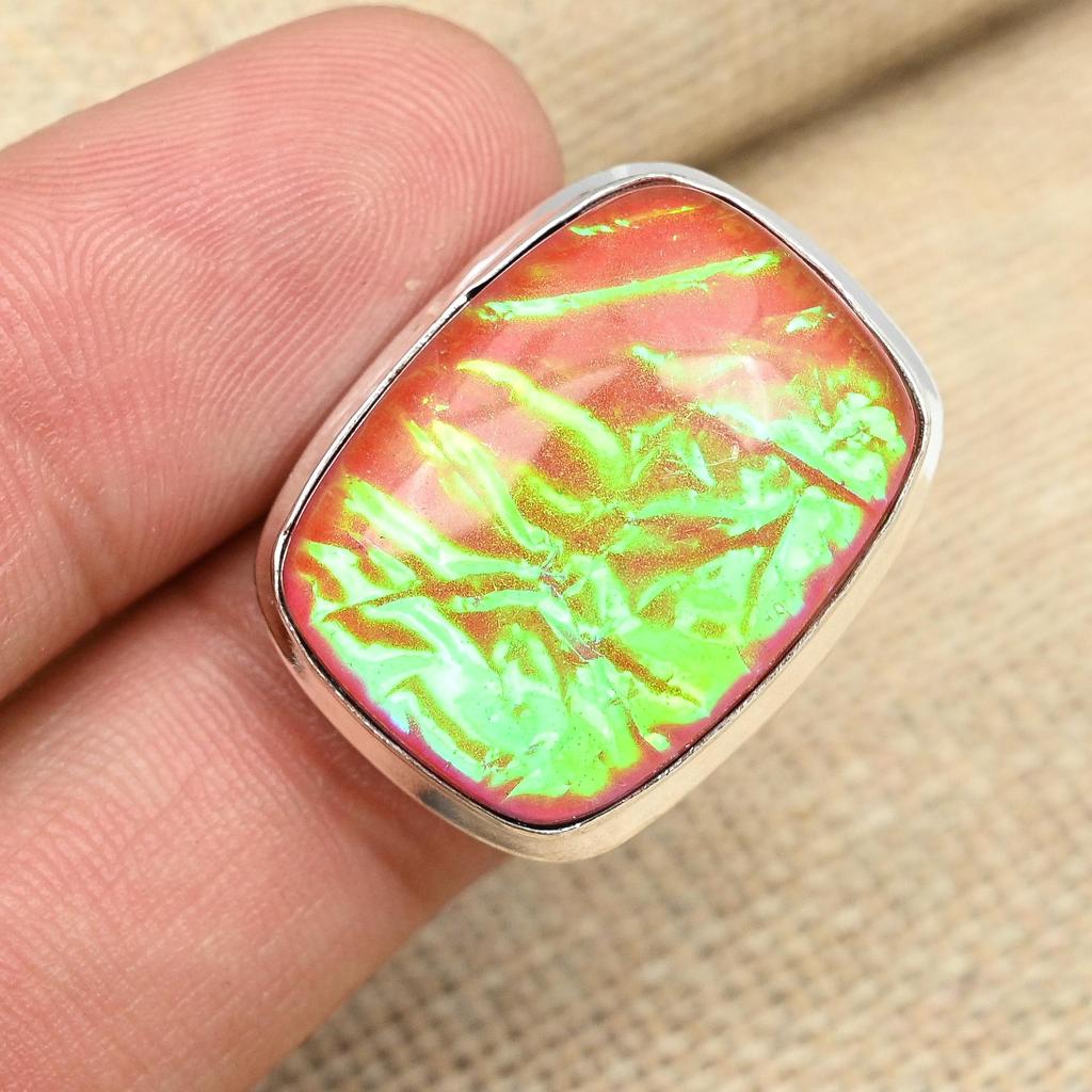 Oransje australsk triplett opal edelsten 925 sterlingsølv håndlaget firkantet ring