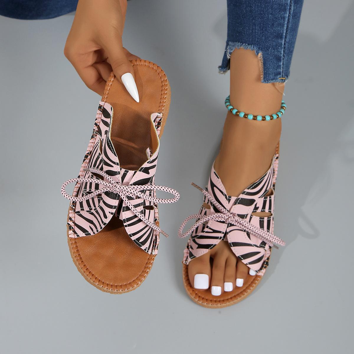 

Fashion Women s Casual Beach Holiday Slippers Summer Fashion Lace Up Outdoor Flat Shoes Open Toe Slides Women Sandals Zapatos De Mujer 43