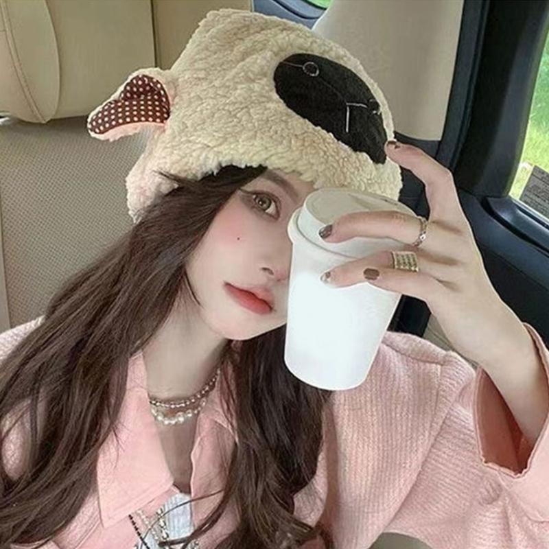Plush Sheep Hat Sheep Ear Hat Cute Funny Beanie Sheep Ear Plush Beanie Little Devil Hat Skullies Beanie  Girl Funny Hat