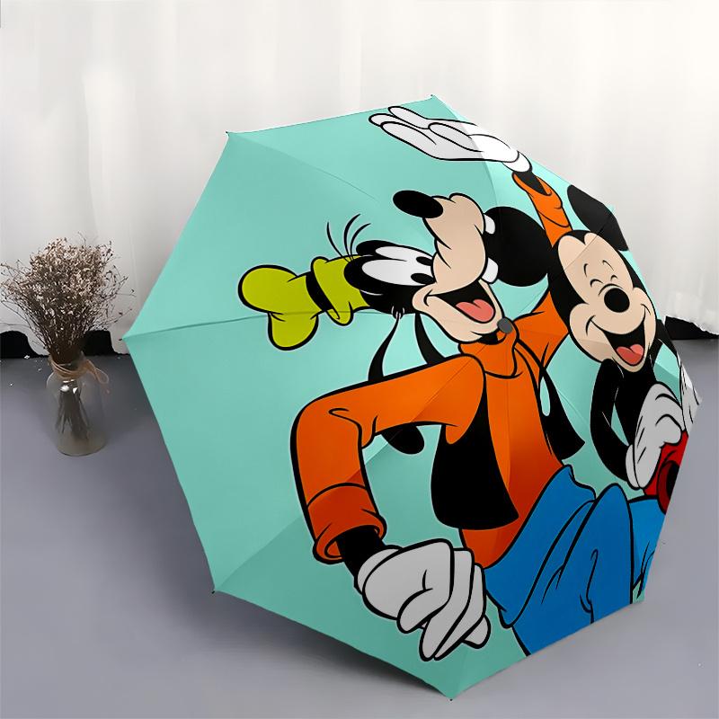 Mickey Mouse, Goofy Automatic Opening and Closing Umbrella - 8 Ribs Portable Folding Umbrella with Plastic Handle, Suitable for Leisure and