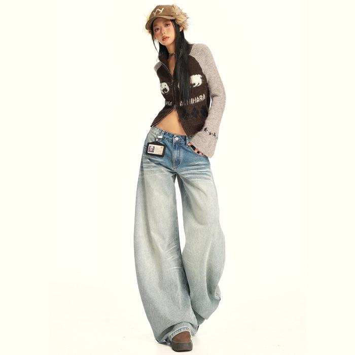 2025 Autumn Light Wash Low Rise Straight Wide Leg Jeans
