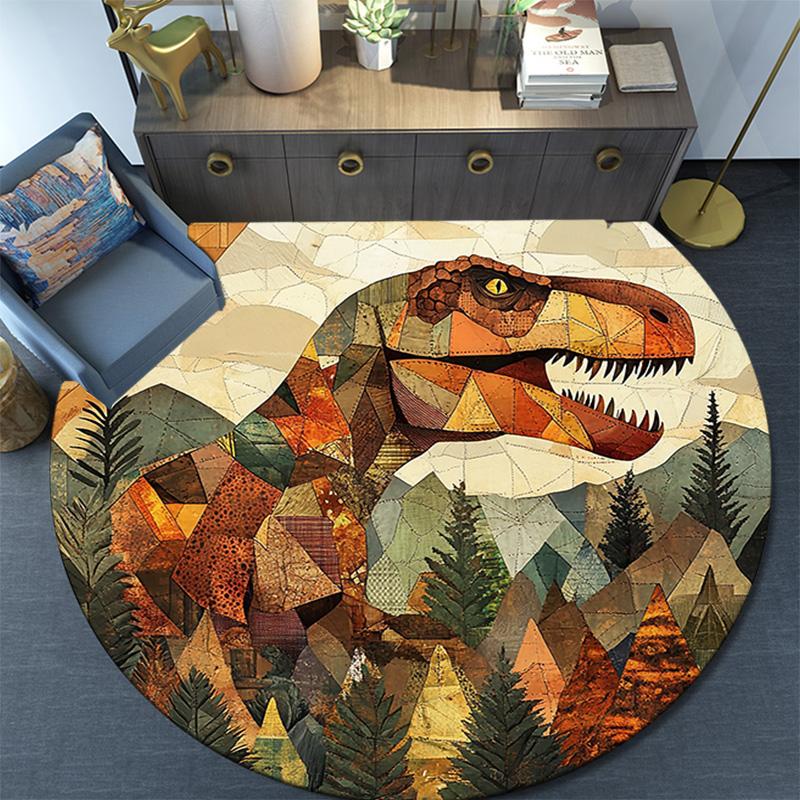 T-Rex Dinosaur Round Area Rug,Carpet Rug for Living Room Bedroom Sofa Playroom Decor,Non-slip Floor Mat