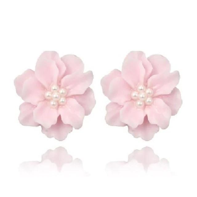 Stylish, simple and versatile exaggerated flower earrings, fresh temperament and three-dimensional multi-color flower pearl ears