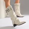 Wrinkled Boots Pile Boots Metal Belt Buckle Pointed Pants Boots Thick Midheel Western Boots 40-48 Large Size Boots