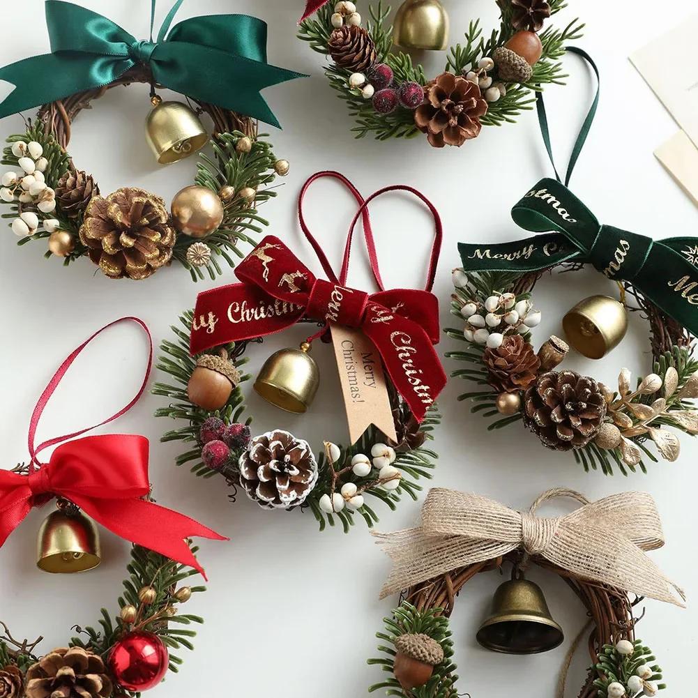 Christmas Bells Door Hanger with Antique Gold Finish for Holiday Decoration Vintage Style Fabric and ABS Materials