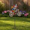 Spinning Clown Motorcycle Wind Spinner, Rotating Wheels Metal Kinetic Yard Art with Stake, Weatherproof Windmill Sculpture for Outdoor Lawn Patio