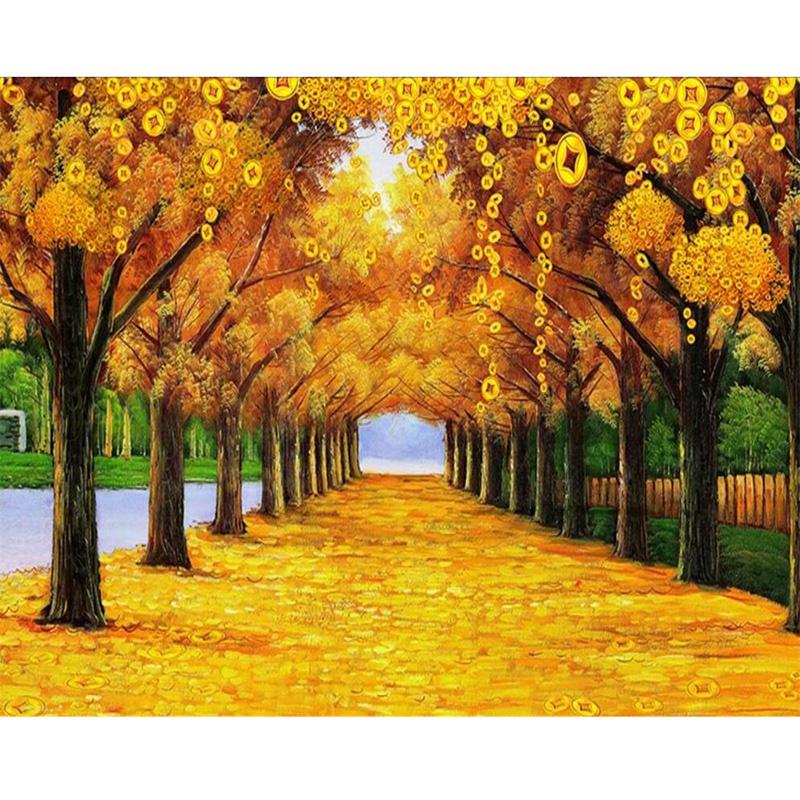5D DIY Diamond Painting Autumn Forest Diamond Embroidery Cross Stitch Kit Full Rhinestone Mosaic Home Decor