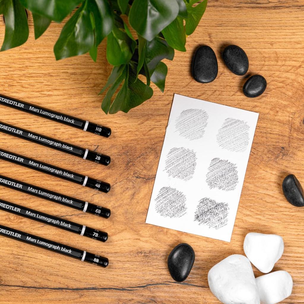 STAEDTLER Mars Lumograph Black Pencils, 8B, 7B, 6B, 4B, 2B, HB, and 100B G6 Carbon Leads, 6 Hardness Set for Drawing and Sketching